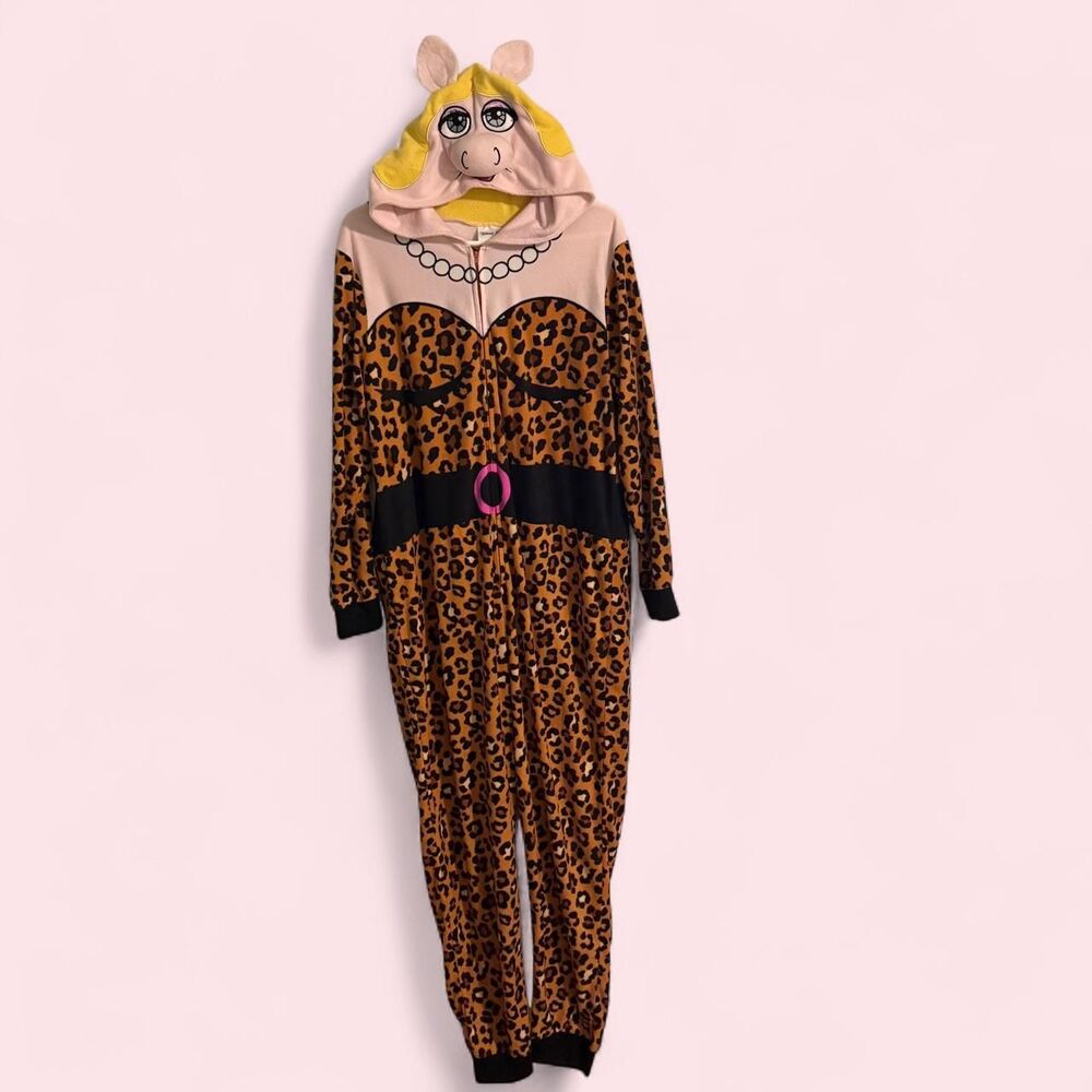 Disney union suit women size S brown pink leopard Muppets costume zip